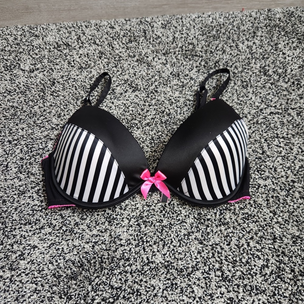 Vtg Y2K Victoria's Secret Sexy Little Things Striped Bra 34D Padded Push-up Pink